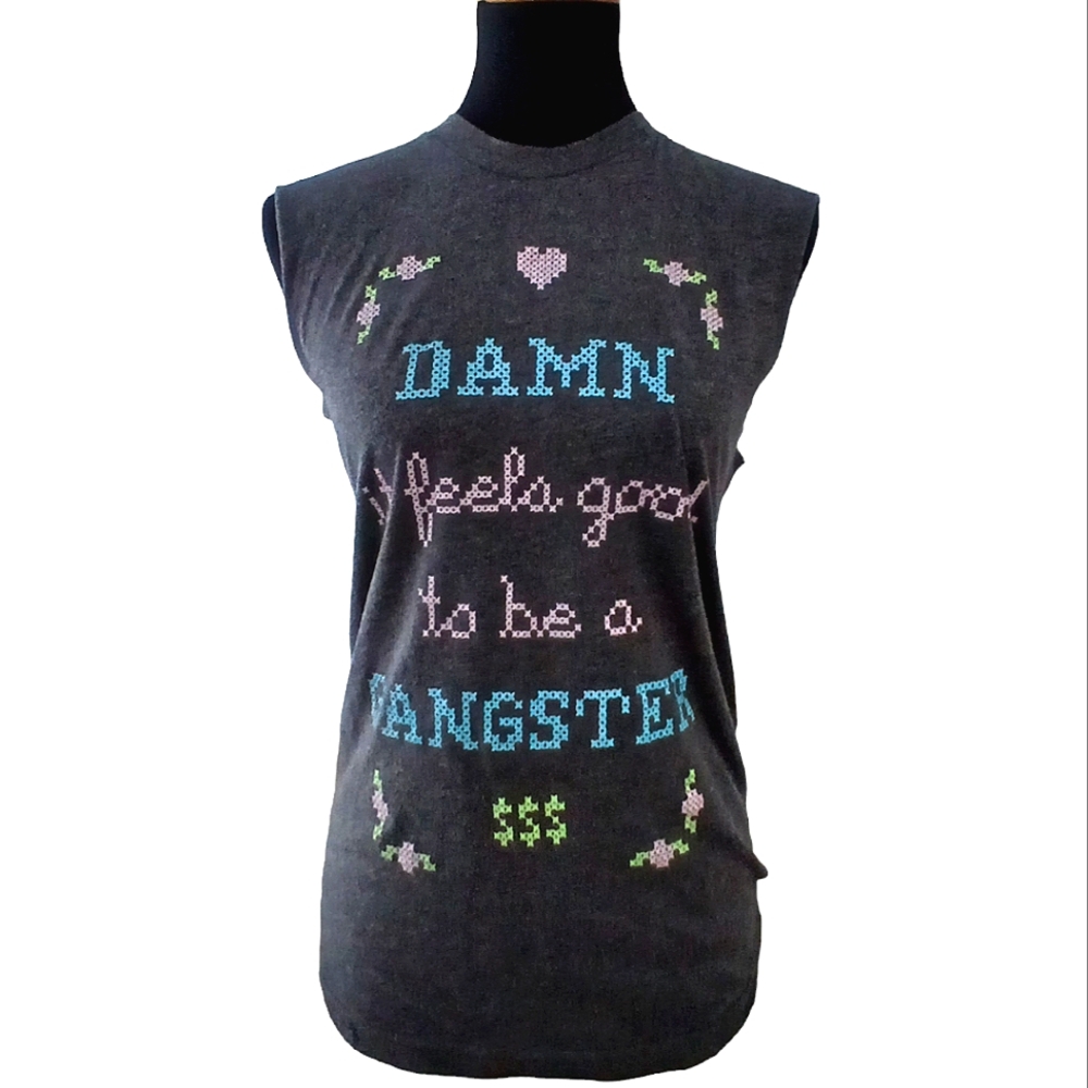 Muscle Tee Unisex - Damn it Feels Good to Be a Gangster Embroidered Print Tshirt